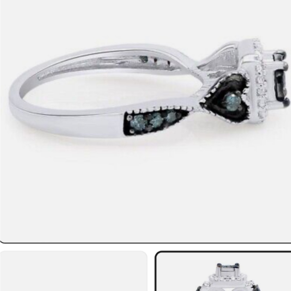 Blue & White Diamond Promise Ring - Picture 12 of 14